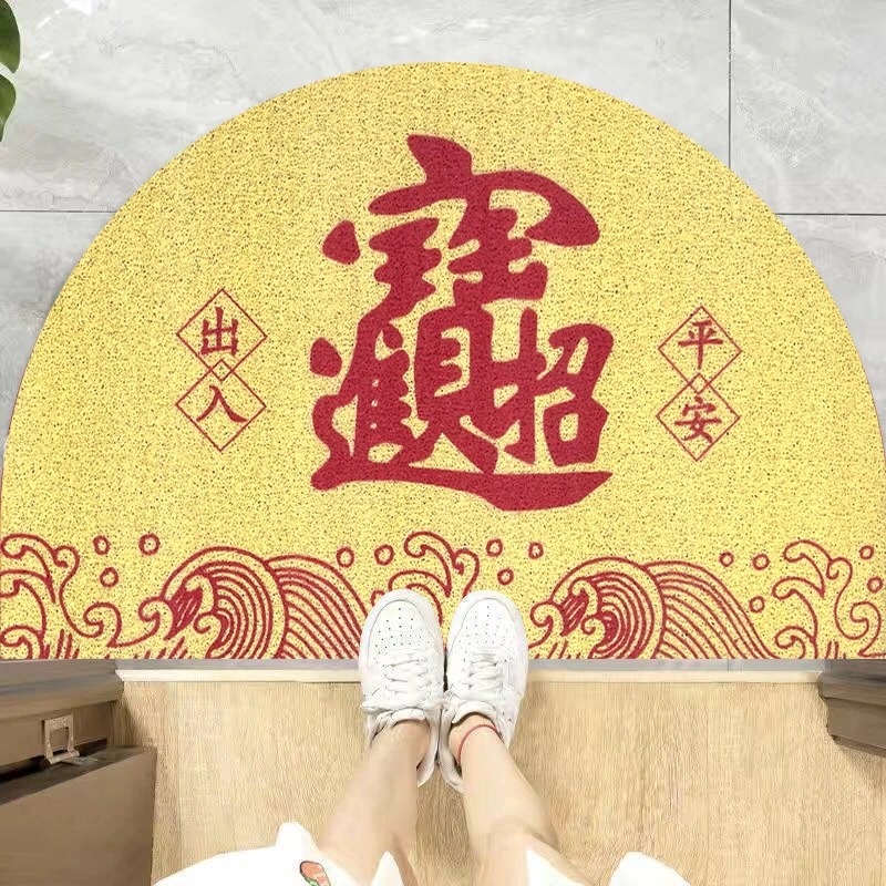 金色红色地毯丝圈地垫金色招进入户门脚垫半圆形防滑垫门口蹭土