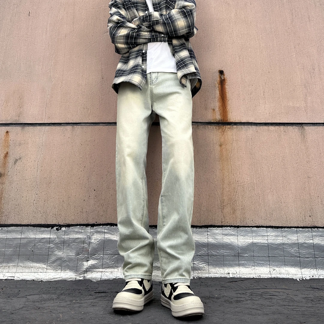 春秋季宽松直筒牛仔裤男新款水洗做旧高街男裤百搭显瘦休闲长裤子