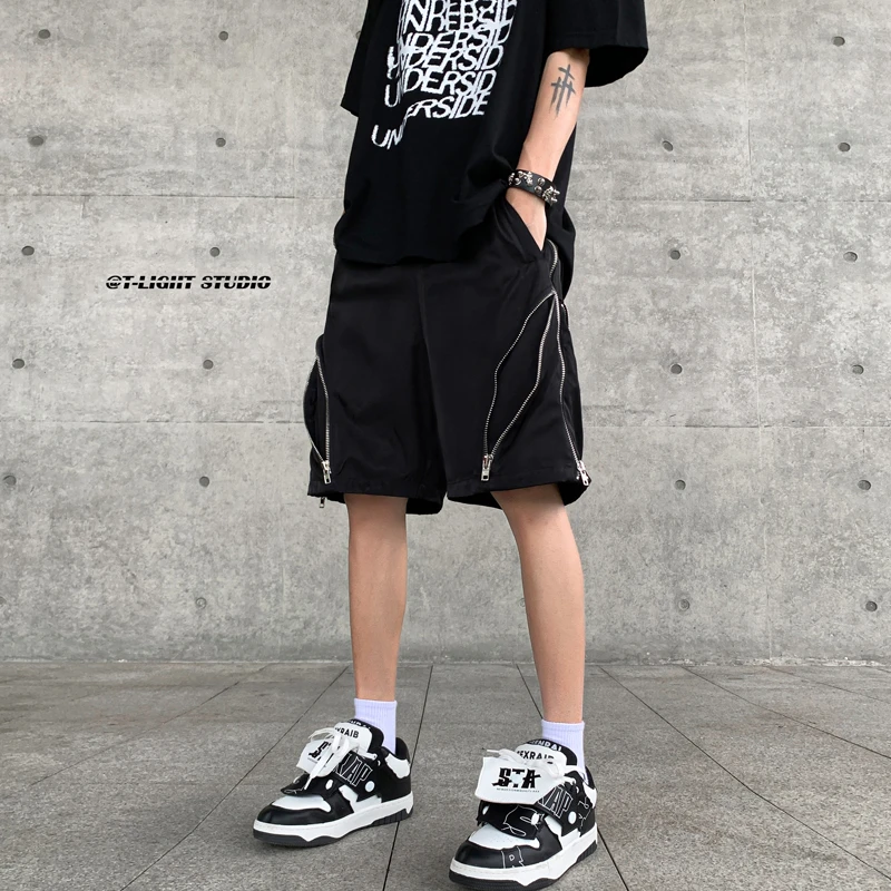 美式高街机能风vibe冲锋短裤男设计感小众潮牌高街工装拉链五分裤