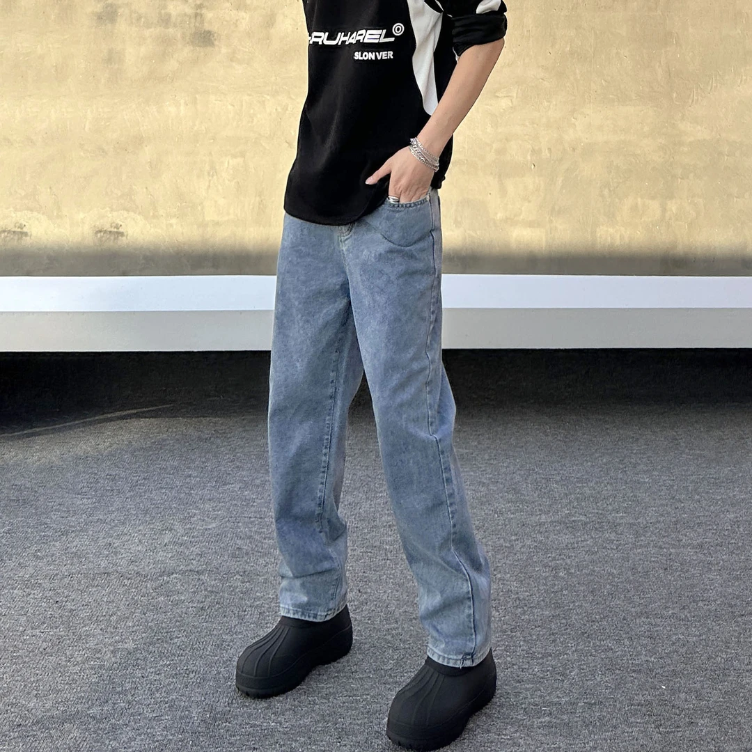 经典款简约百搭蓝色牛仔裤男生春季新款直筒裤潮流爆款休闲长裤子