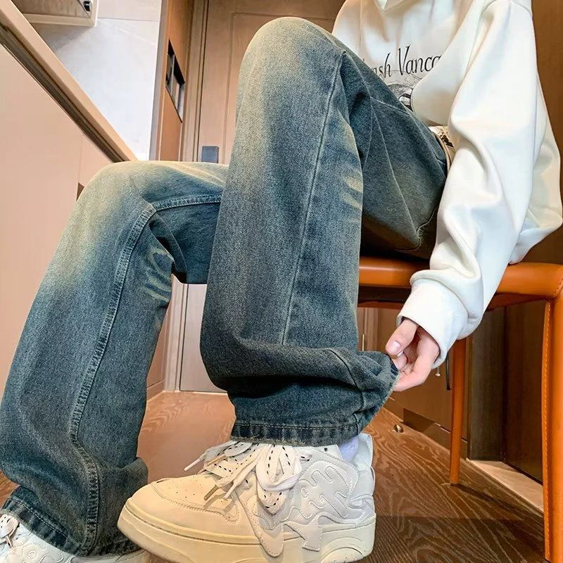 宽松微喇显瘦长裤秋冬新款男士高街潮牌直筒裤帅气港风男生阔腿裤