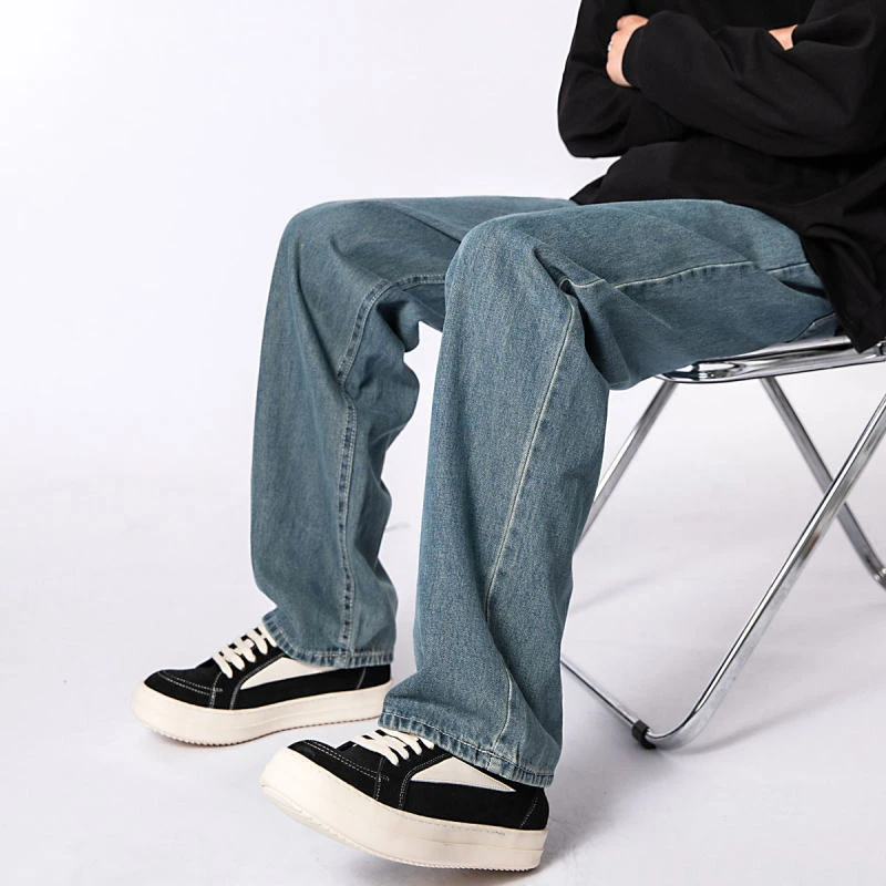 欧美高街vibe裤子设计感解构水洗做旧牛仔裤男款合身直筒休闲长裤