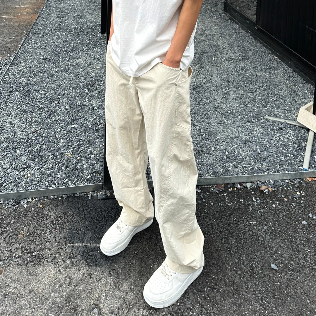 QUALCOMM潮流弯刀裤百搭直筒休闲裤男夏季薄款宽松简约日系工装裤