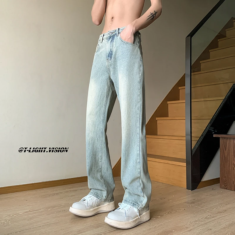 2023春季男款裤子美式高街百搭黄泥微喇叭牛仔裤男生潮牌休闲长裤