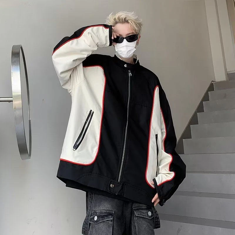 高级感痞帅赛车服美式复古机车外套男飞行员夹克情侣装朴宰范同款