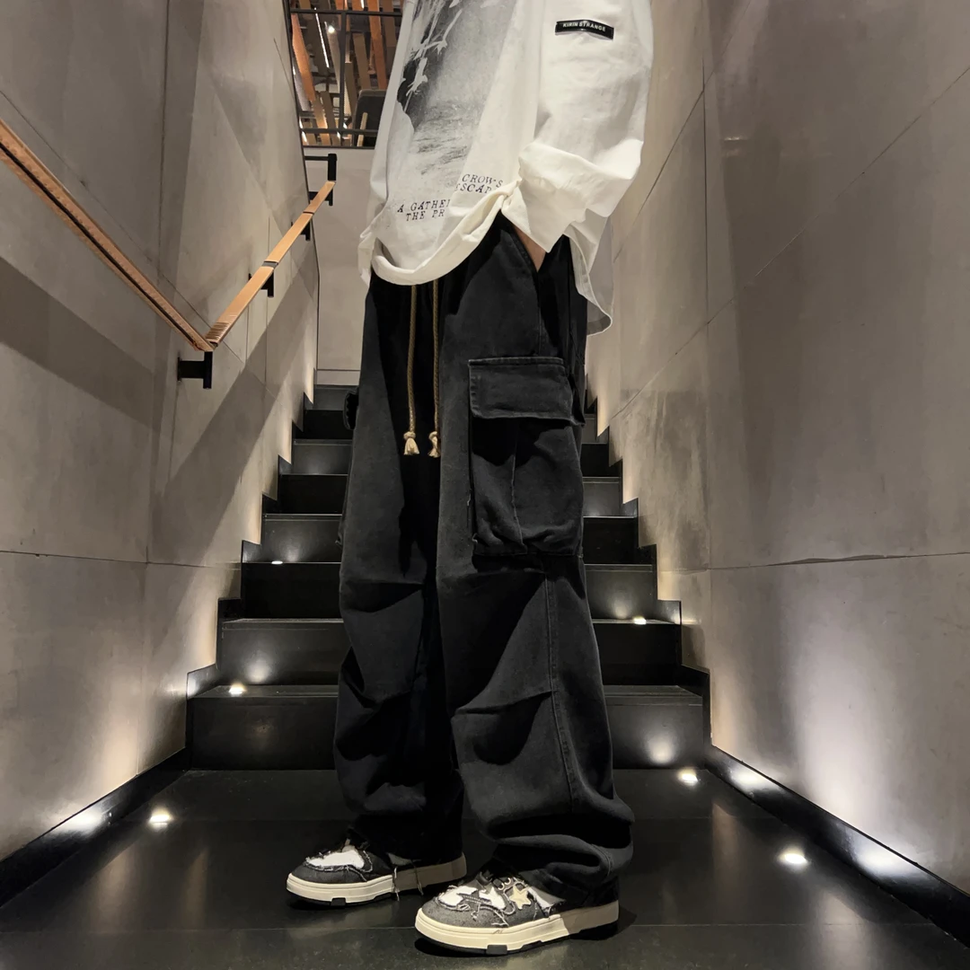 加厚牛仔裤男士秋冬百搭休闲工装裤潮牌痞帅街头风青少年直筒长裤