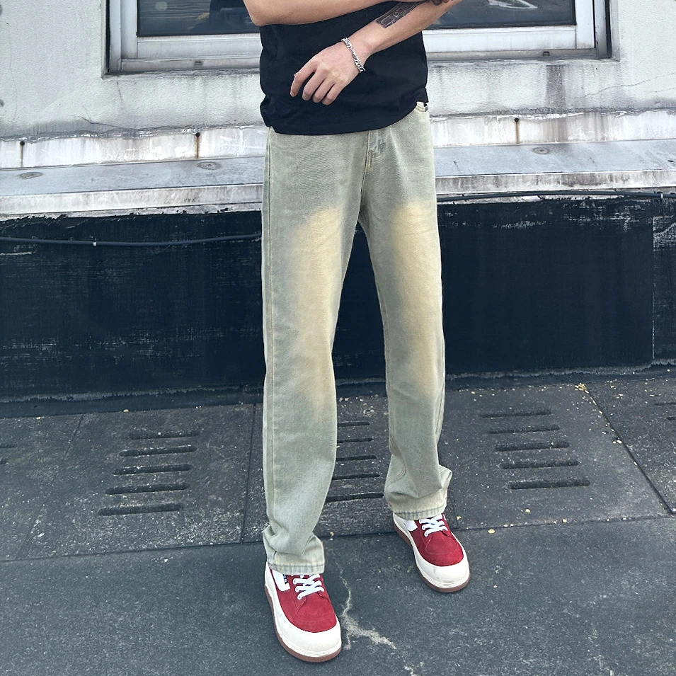 2023秋季新款牛仔裤男款百搭宽松直筒潮流帅气时尚炸街阔腿男长裤