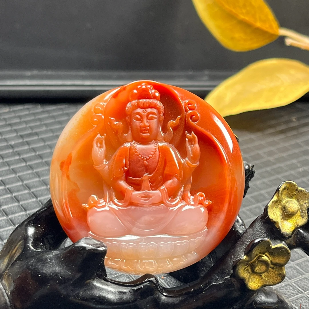 天然玉石精品珠宝云南黄龙玉精品珠宝千手观音吊坠毛衣链玉坠证书