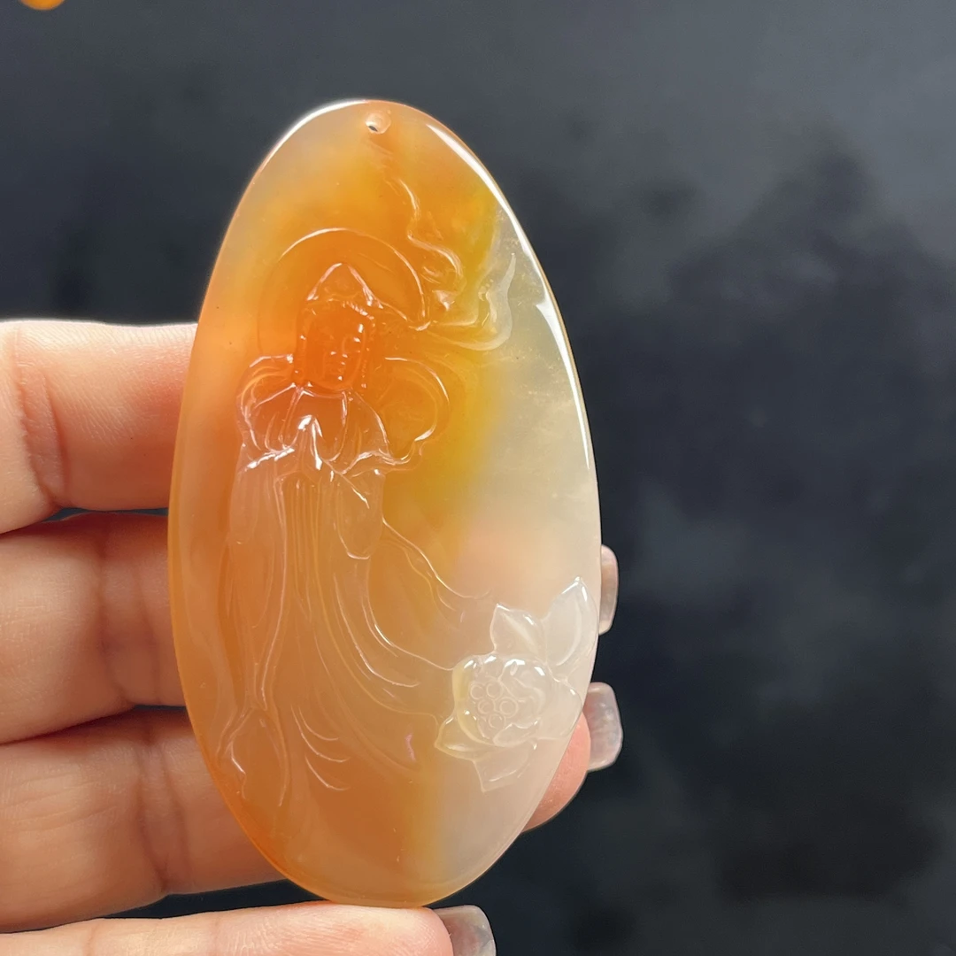 天然玉石精品珠宝云南黄龙玉观音吊坠毛衣链玉佩玉坠挂件送礼证书