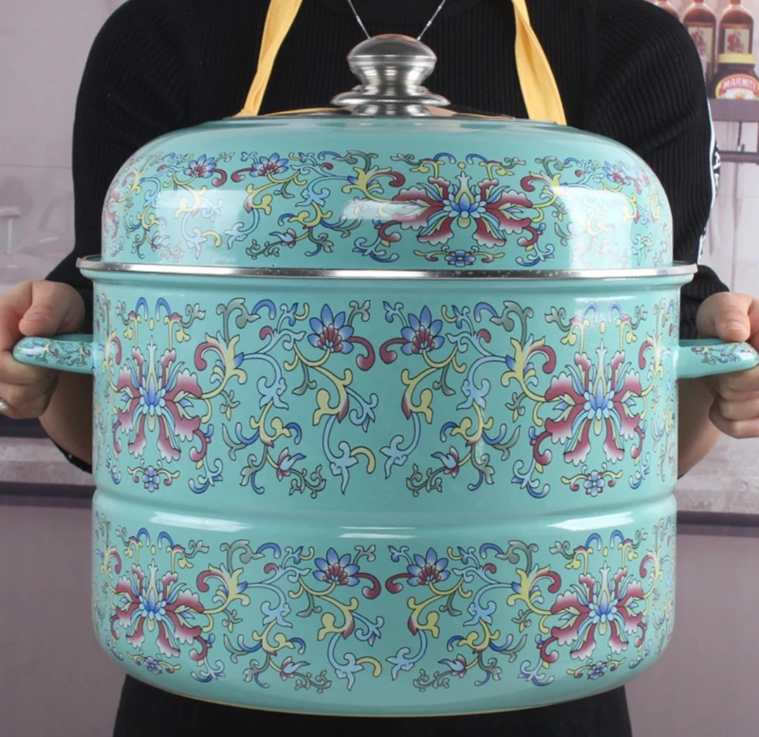 《新疆包邮》新疆珐琅搪瓷双层大蒸锅加厚双耳汤锅家用烹饪用具p
