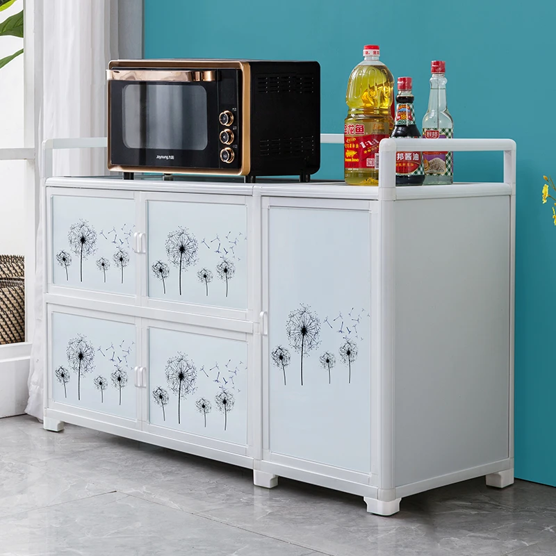 厨房置物架带门微波炉橱柜铝合金家用碗柜烤箱锅具收纳柜子储物柜