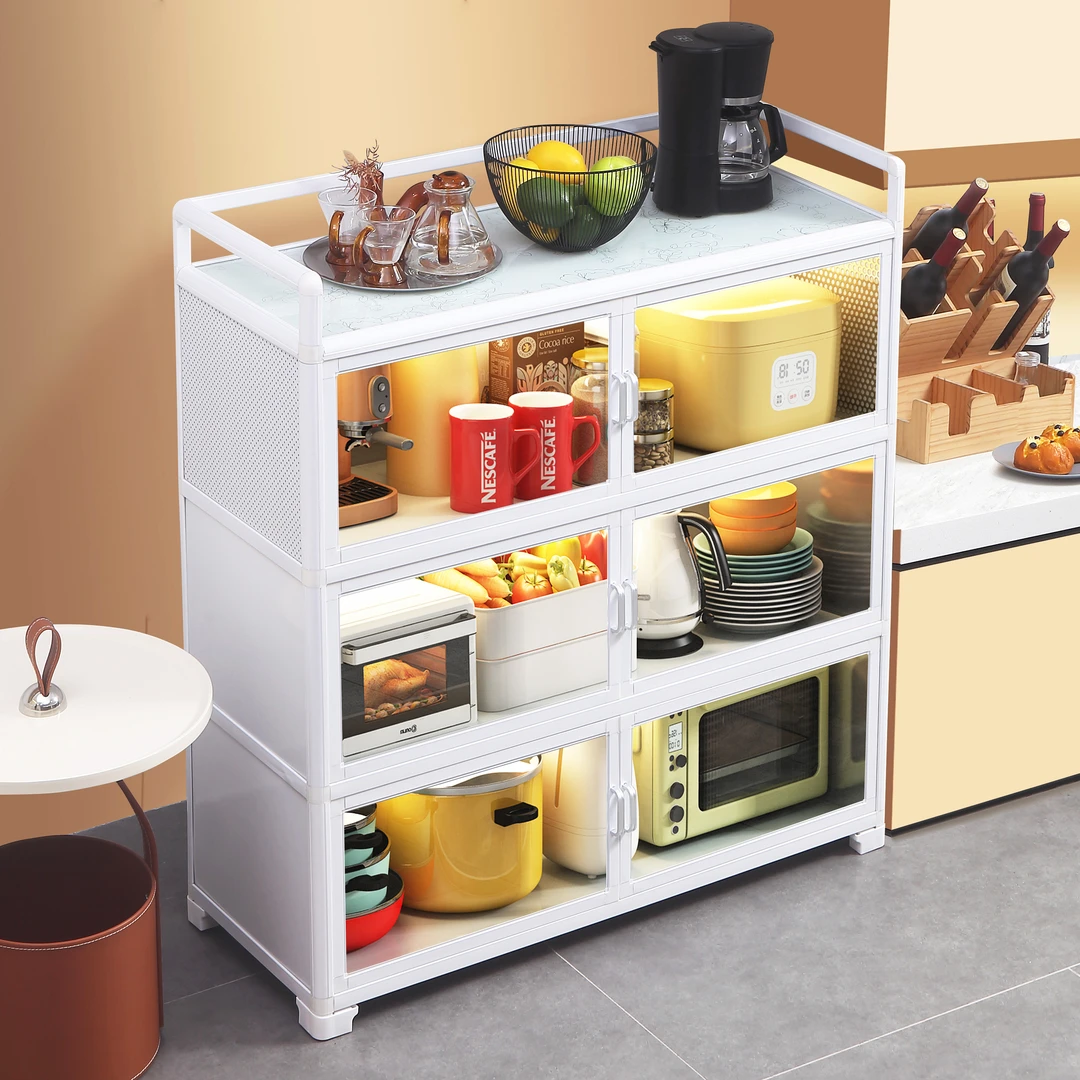 厨房置物架带门落地多层多功能铝合金橱柜子储物柜碗筷锅具收纳柜