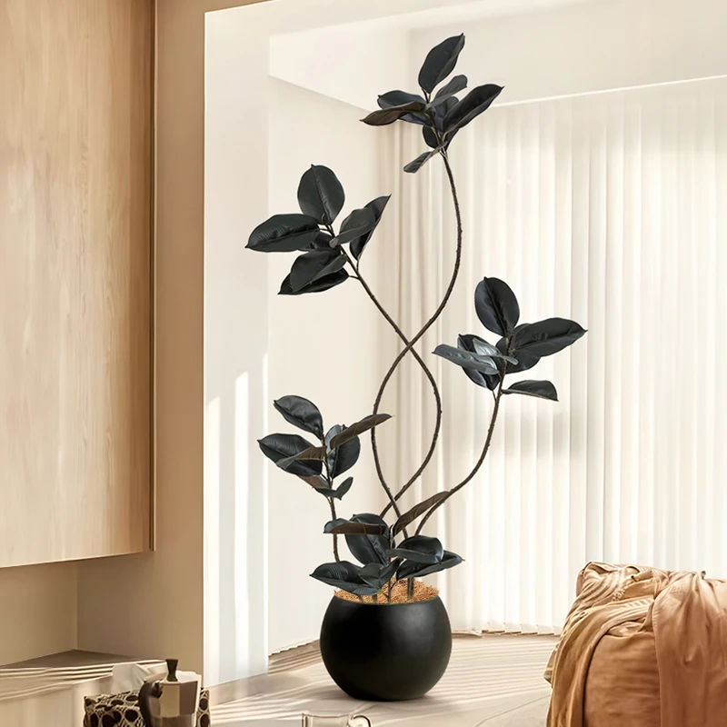 黑金刚仿真客厅室内沙发旁边假树植物仿生盆栽大型橡皮树落地摆件