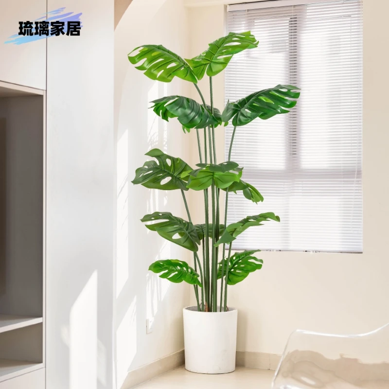 大型龟背竹仿真植物假树室内客厅落地仿生绿植盆栽装饰造景摆件