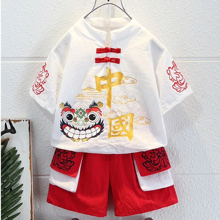 巴拉巴拉恩儿童汉服中国风夏装男童短袖套装薄款女宝宝唐装古装潮
