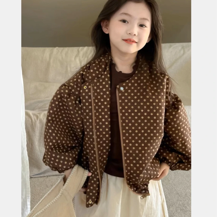 【伊琳妈专享】女童秋季新款外套洋气女宝宝韩版圆点拉链开衫上衣