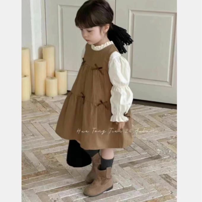 【小小鹿专享】女童秋季新款套装背心蝴蝶结裙花边衬衫两件套