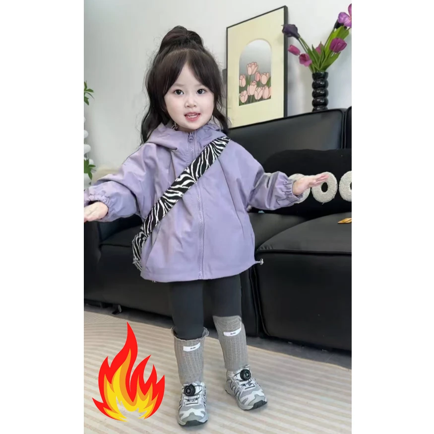 女童冬季加绒新款套装连帽夹棉外套女宝宝百搭打底裤洋气两件套