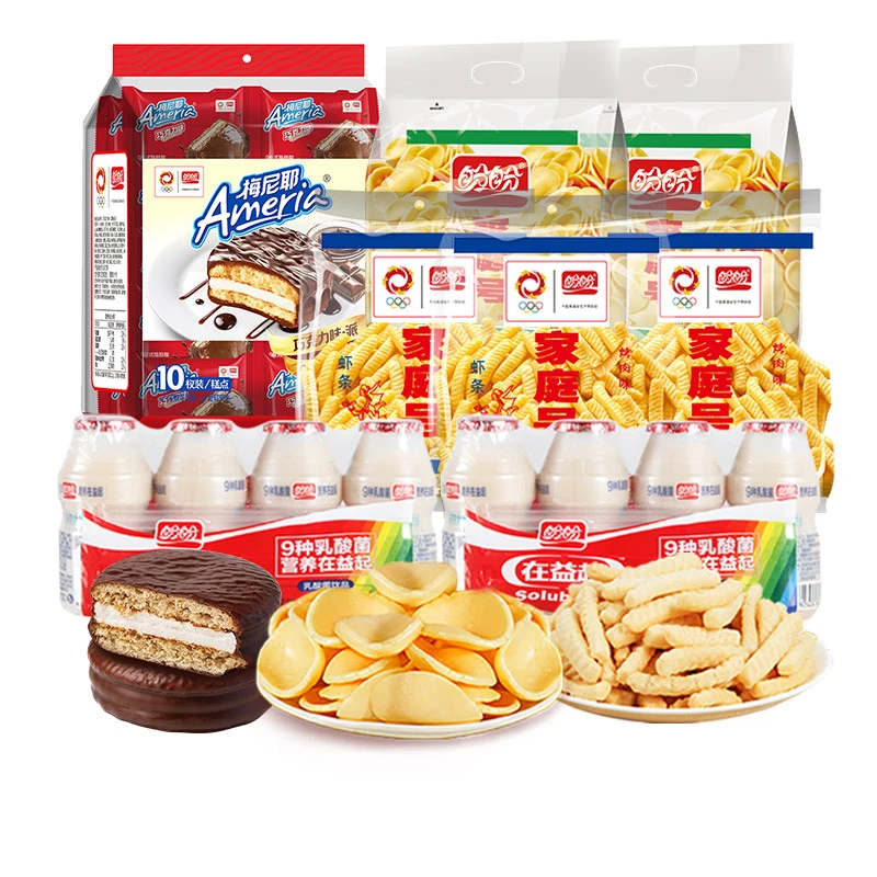 盼盼家庭号薯片虾条巧克力派乳酸菌饮料零食1560g组合