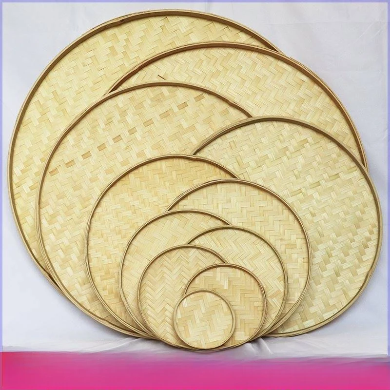 养蚕簸箕竹编竹制品农家圆形无孔竹筛子竹匾托盘幼儿园手工绘画