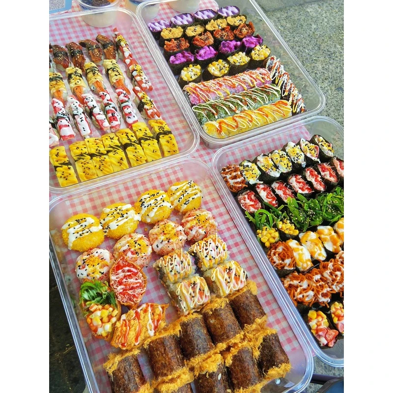 寿司摆摊托盘带盖一元自选寿司盘长方形商用专用展示盘子展示盒子