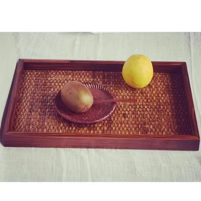 藤编实木托盘茶盘纯手工竹编水果盘SPA木质盘子欧式复古餐盘包邮