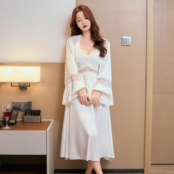 带胸垫性感睡衣女夏季冰丝2025新款纯欲风爆款中长款吊带睡裙睡袍