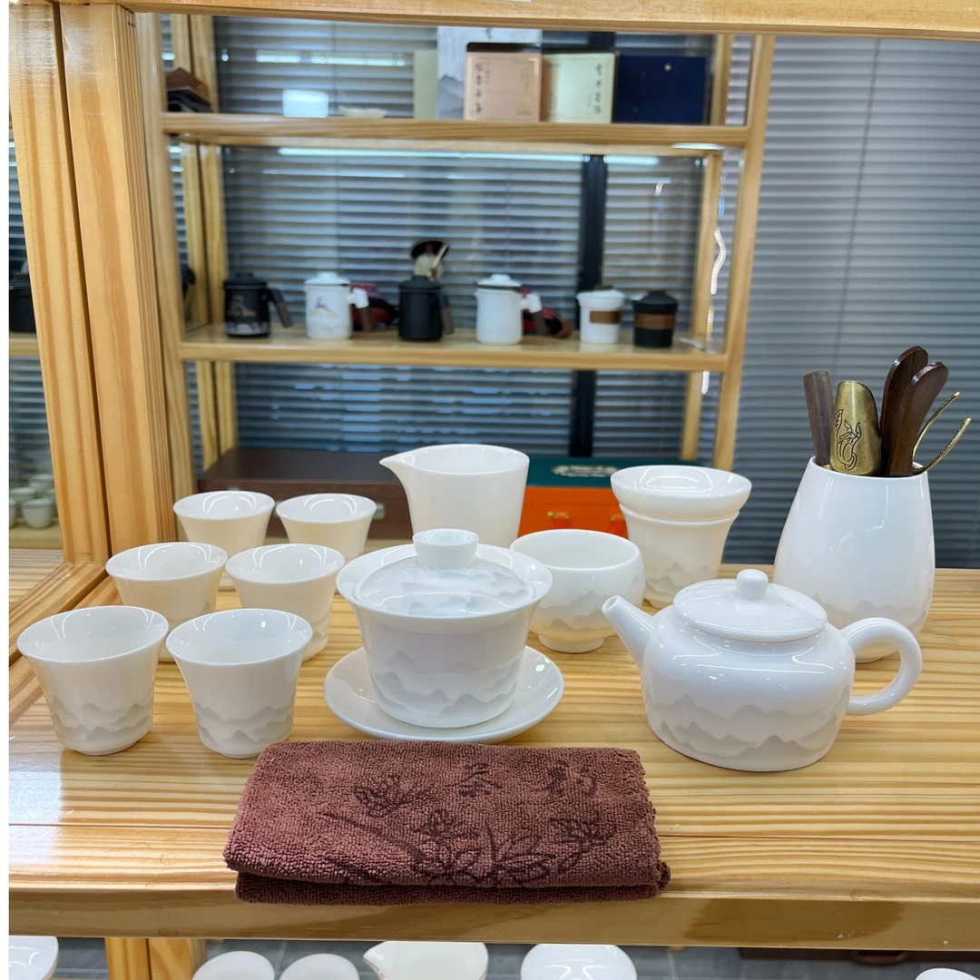 悬停远山14件套+六君子 羊脂玉白瓷功夫茶具套装安全泡沫包装