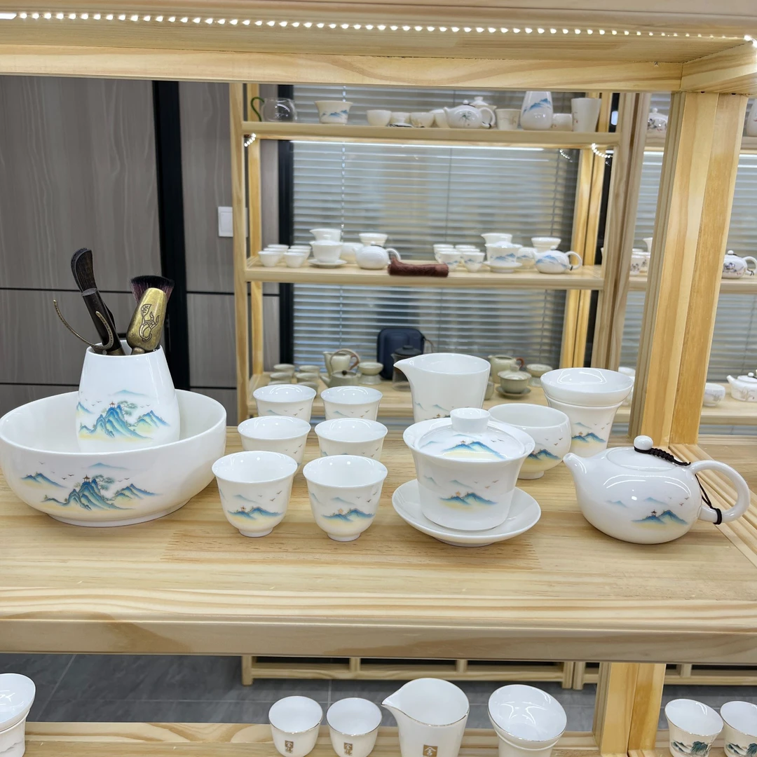 青山绿水23大全套 羊脂玉瓷功夫茶具套装 安全泡沫包装