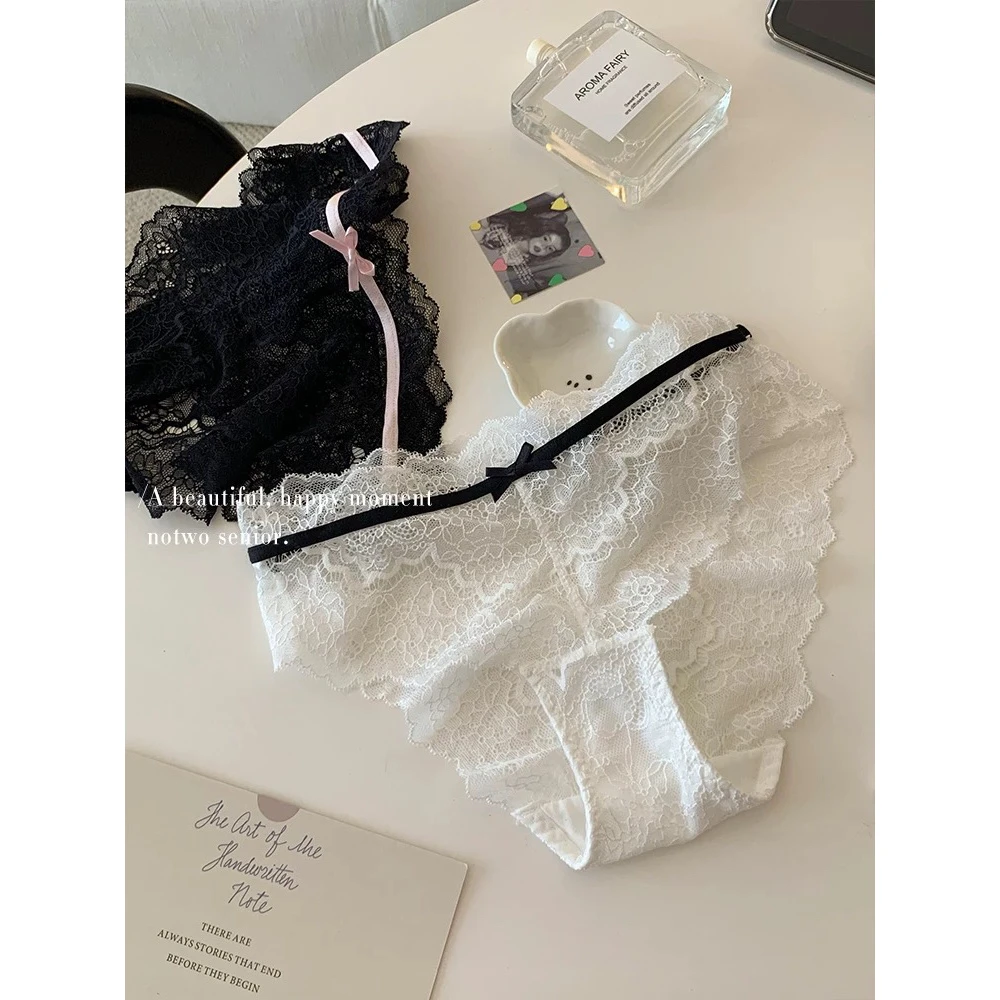 暧昧蕾丝 法式性感内裤女夏季薄款甜美蝴蝶结少女透气低腰三角裤
