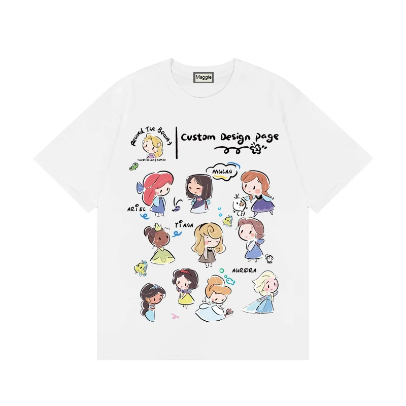 【公主家族】 2024夏季白色情侣男女同款宽松卡通圆领纯棉t恤女潮流
