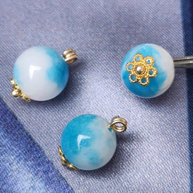 10mm天然石蓝白圆珠纽扣新中式国风旗袍马甲宋锦高端定制扣