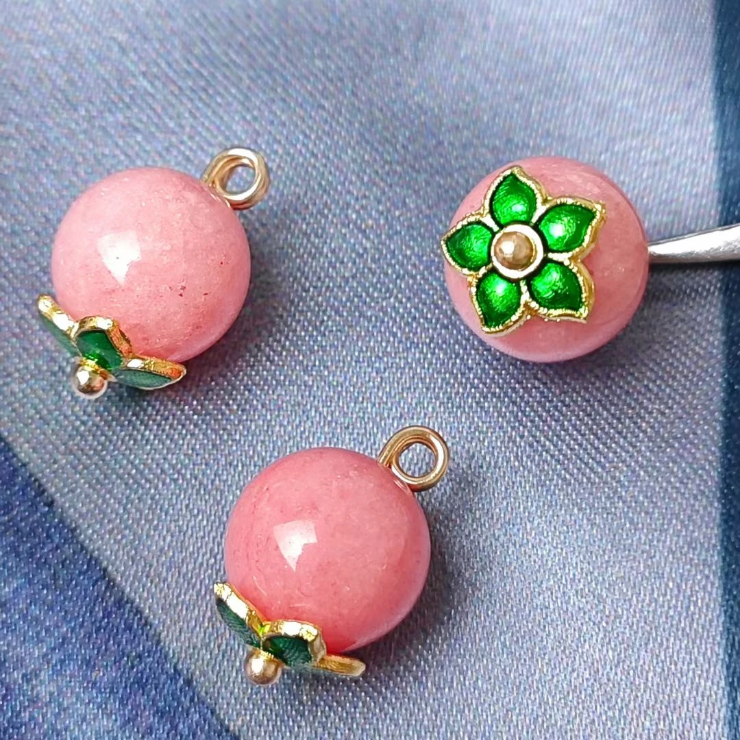 10mm天然石粉色圆珠纽扣新中式国风旗袍马甲衬衫宋锦辅料扣子高端