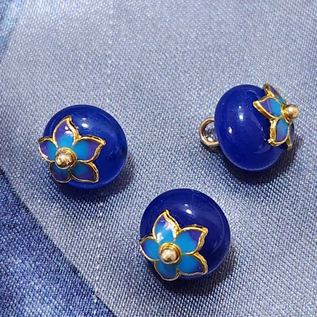 10mm天然石蓝色扁珠纽扣新中式国风旗袍马甲宋锦定制扣