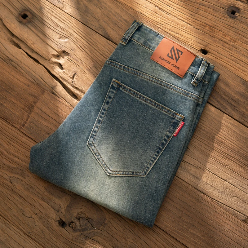 高端新款男士牛仔裤男潮裤子复古百搭合身直筒弹力长裤广州新塘