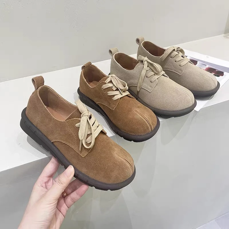 小众设计~磨砂真皮复古2023新款厚底软底系带分趾休闲勃肯鞋D66