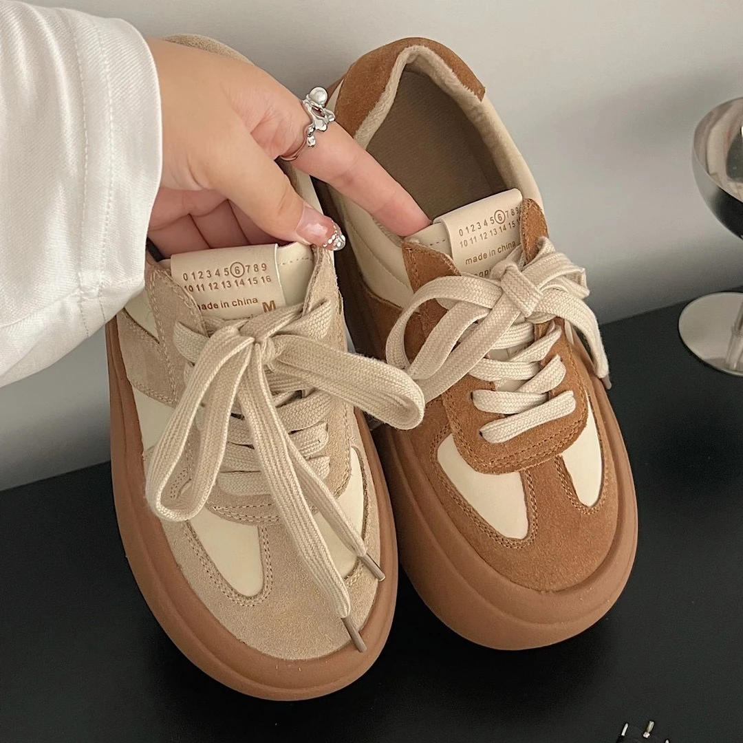 老板娘自留！呆萌可爱圆头德训鞋踩屎感真皮百搭休闲鞋9560-1