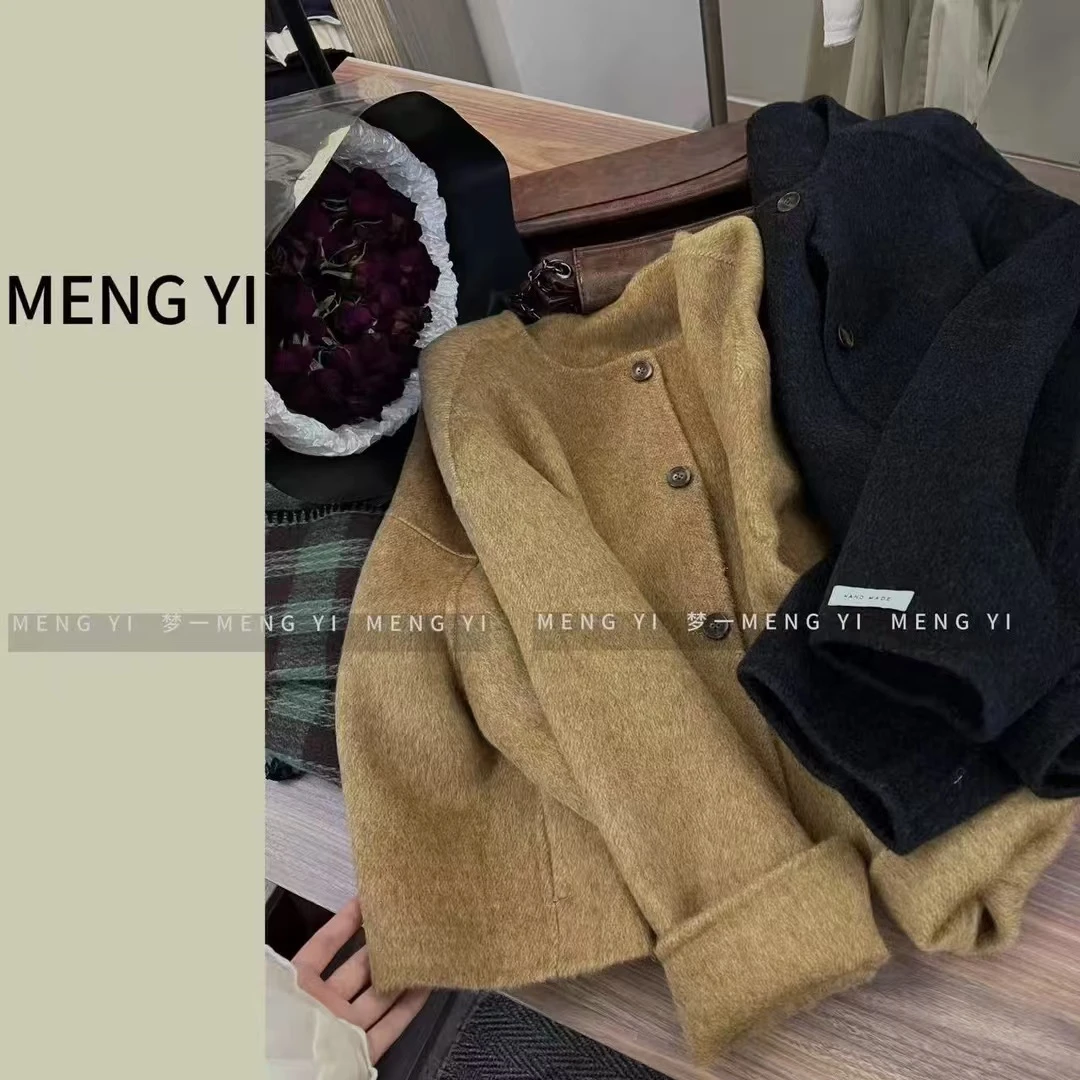 年底青手工缝制双面羊毛大衣短外套my-1261