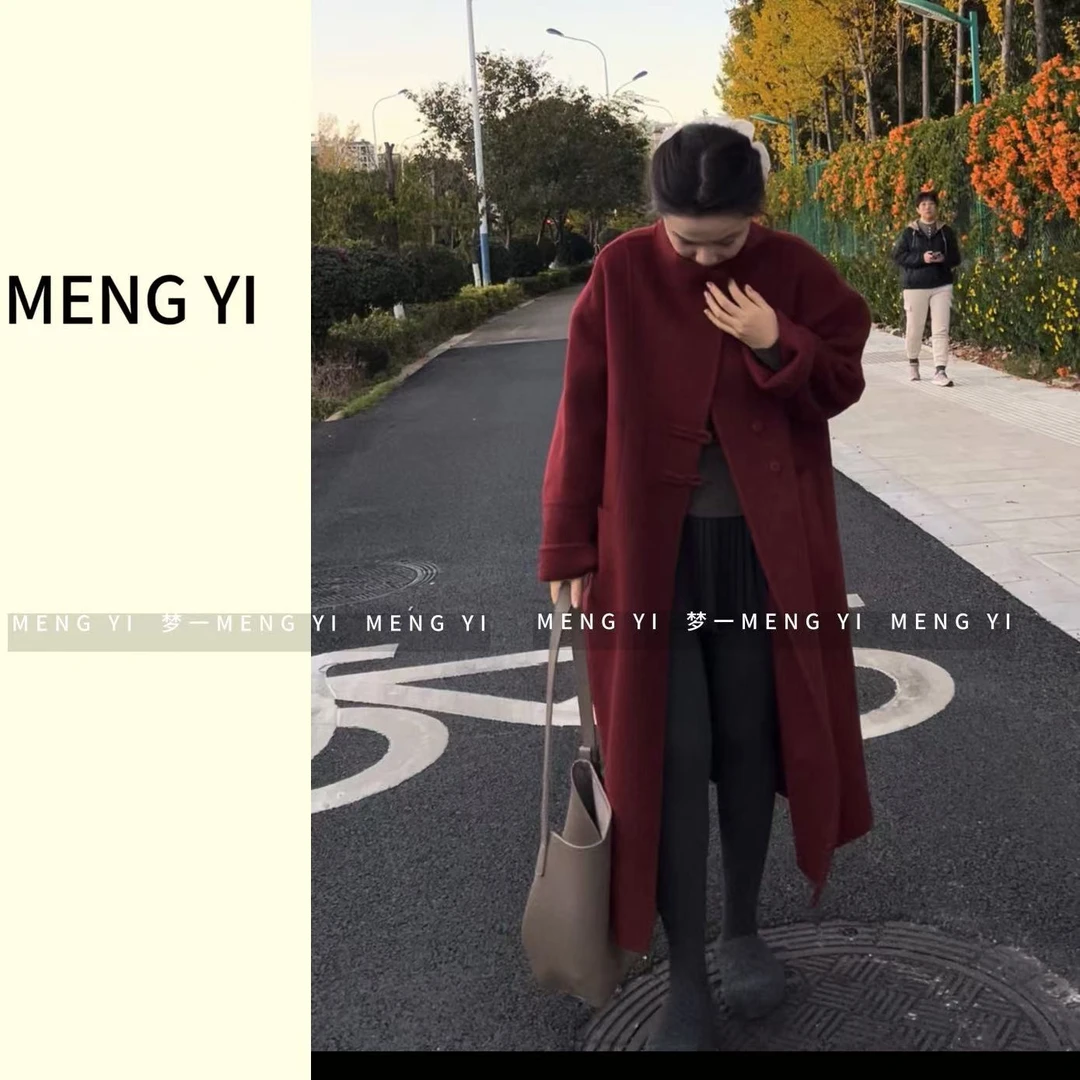 复古西西里红气质双面羊毛大衣my-8868-1