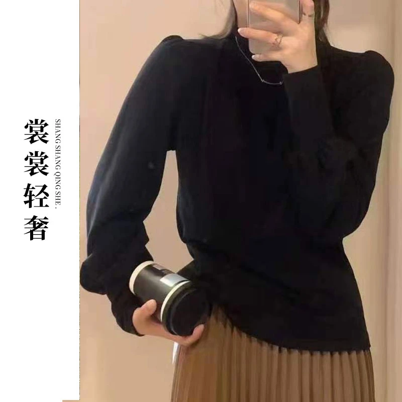 J.L依影|半高领T恤女春秋冬保暖打底衫长袖内搭磨毛百搭上衣3379
