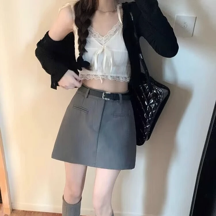 美式辣妹复古西装裙子2025秋冬高腰显瘦半身裙打底包臀裙约会短裙