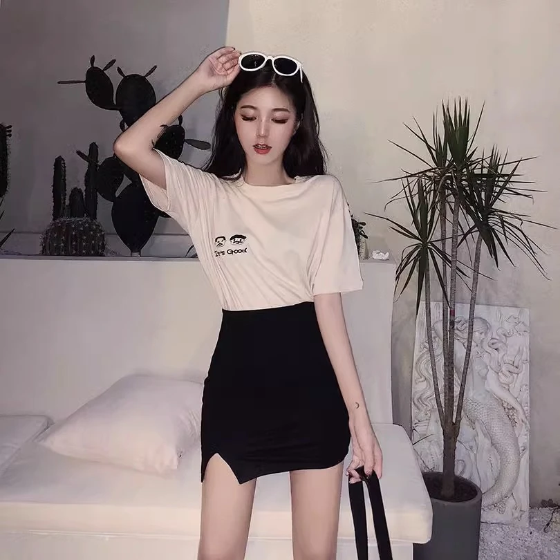 美式辣妹黑色开叉弹力包臀裙2024夏季高腰显瘦半身裙小个子短裙子