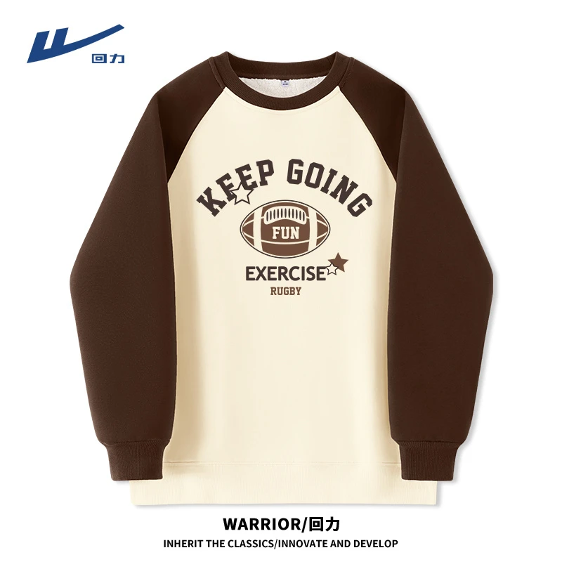 Warrior/回力冬季加绒卫衣2024潮流百搭时尚插肩袖羊羔绒卫衣ins