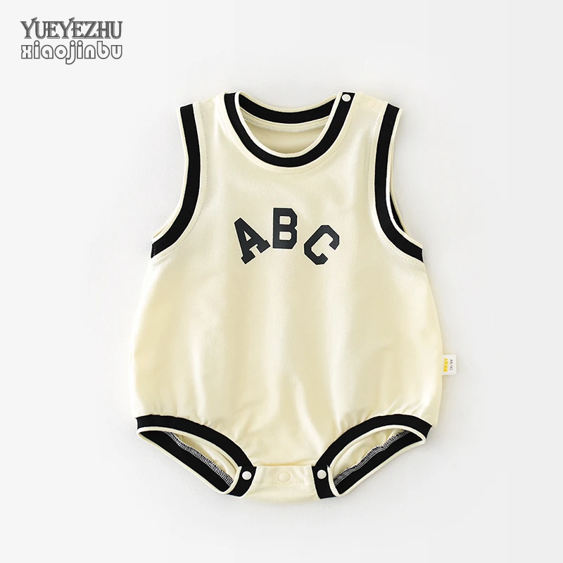 婴儿背心包屁衣夏季男宝宝帅气衣服夏装韩版字母三角哈衣无袖外出