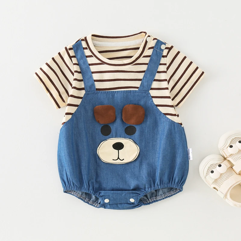 婴儿包屁衣夏季薄款短袖宝宝夏天衣服韩版可爱条纹哈衣新生儿外穿