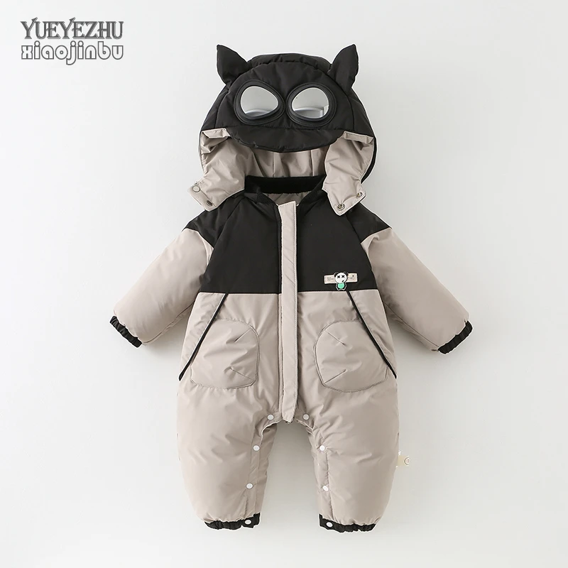 潮酷宝宝衣服冬装白鸭绒外套婴儿羽绒服连体衣冬季保暖帅气外出服