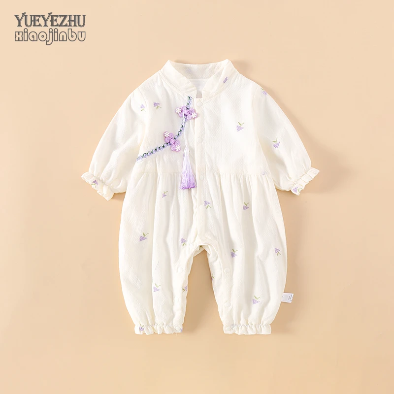 中国风婴儿衣服秋装女宝宝连体衣春秋洋气盘扣满月百天哈衣外出服