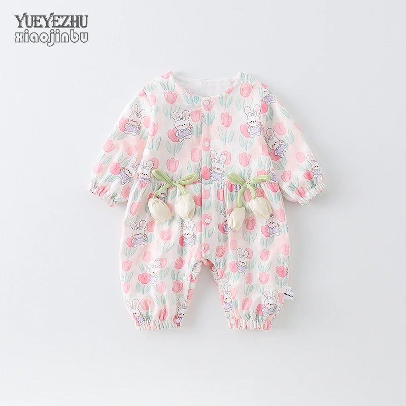 女宝宝秋装新生婴儿衣服春秋洋气甜美可爱郁金香哈衣婴幼儿连体衣