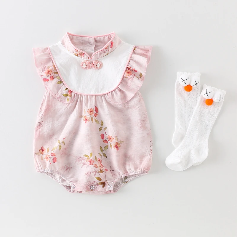 婴儿碎花包屁衣夏季薄款女宝宝古风衣服夏装洋气满月百天外出哈衣