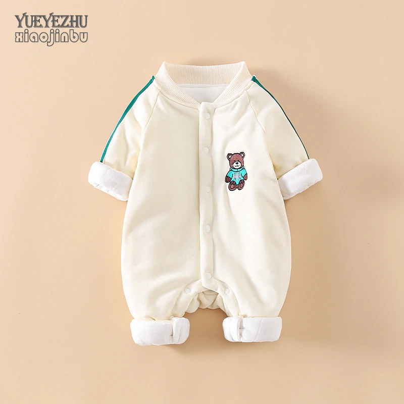 薄棉婴儿衣服深秋装男宝宝夹棉连体衣秋冬季可爱洋气保暖哈衣外出